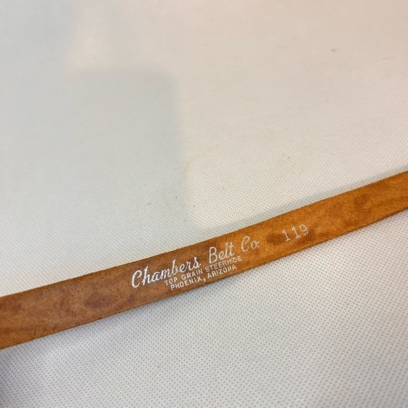 VTG Western Belt Womens size 26 Chambers Belt co. Leather Hand Finished Chrome - Picture 7 of 8